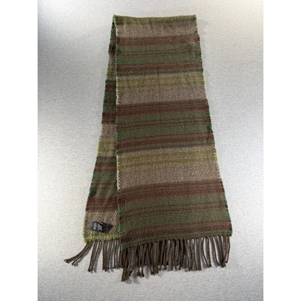 Banana Republic Striped Wool Blend Scarf Brown Green Fringed Fall 09 662630-01